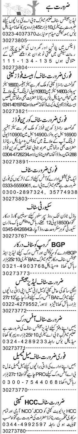 Misc. Jobs in Lahore Express Classified 1