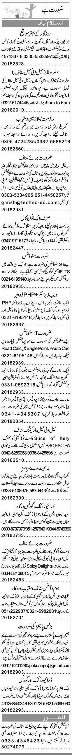 Misc. Jobs in Islamabad Express Classified