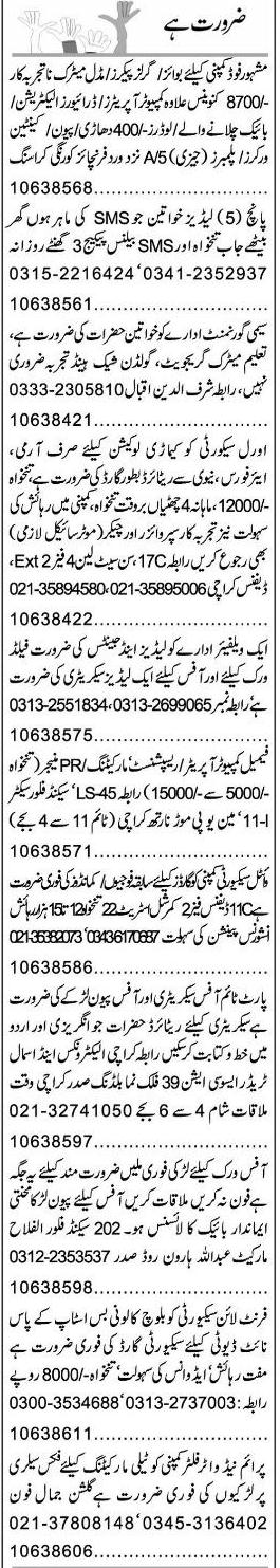 Misc. Jobs in Karachi Express Classified