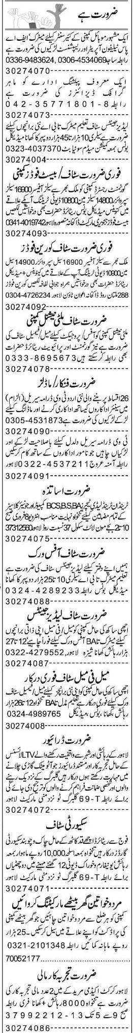 Misc. Jobs in Lahore Express Classified 1