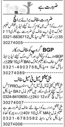 Misc. Jobs in Lahore Express Classified 2