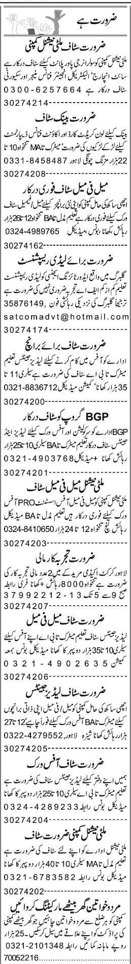 Misc. Jobs in Lahore Express Classified 2