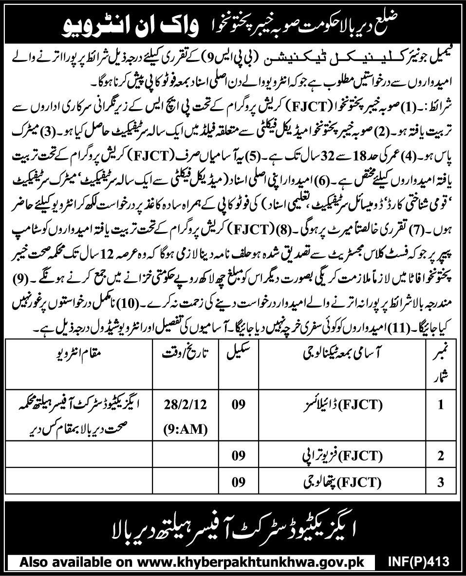 Female Junior Clinical Technicians Required by KPK Government