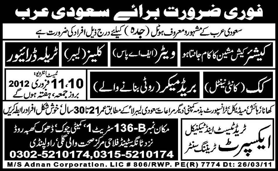 Staff Required For Saudi Arabia