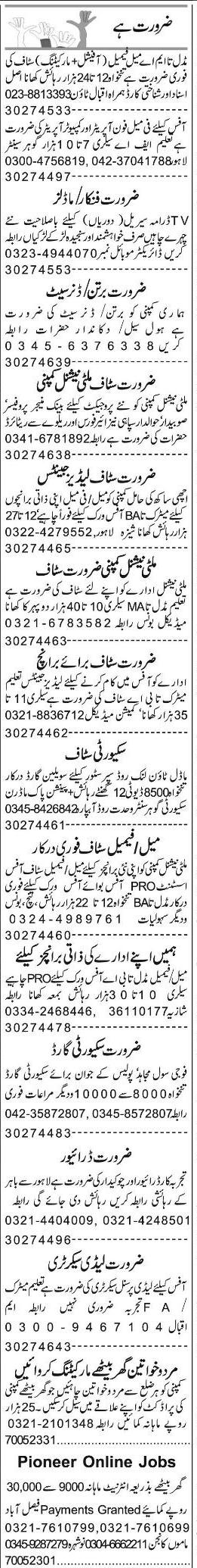 Misc. Jobs in Lahore Express Classified 1