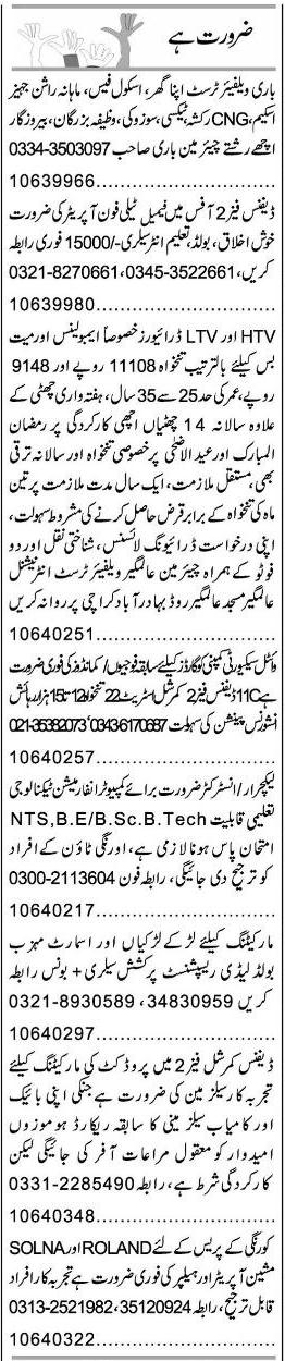 Misc. Jobs in Karachi Express Classified