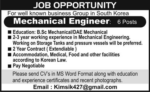 Mechanical Engineers Required for South Korea