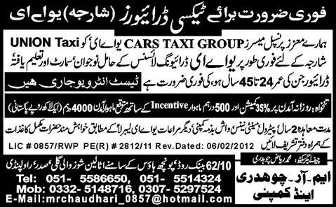 Taxi Driver Required for Sharjah, UAE