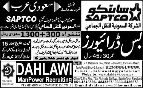 SAPTCO Company Saudi Arabia Required Bus Driver