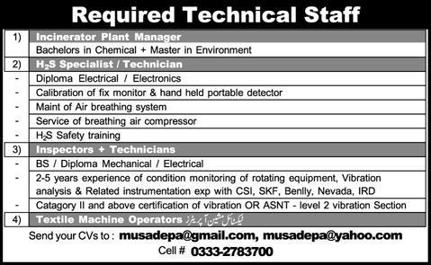 Manager and Technicians Required