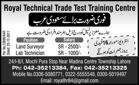 Land Surveyor and Lab Technician Required for Saudi Arabia