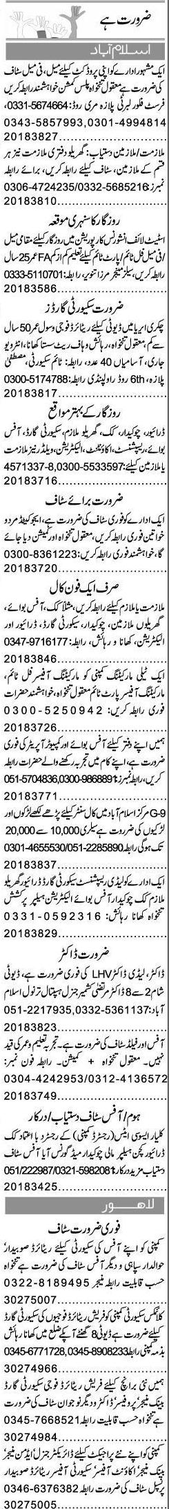 Misc. Jobs in Islamabad Express Classified