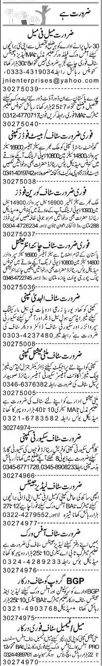 Misc. Jobs in Lahore Express Classified 1