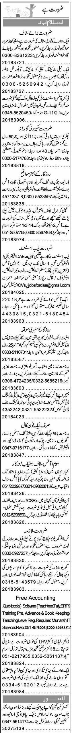 Misc. Jobs in Islamabad Express Classified