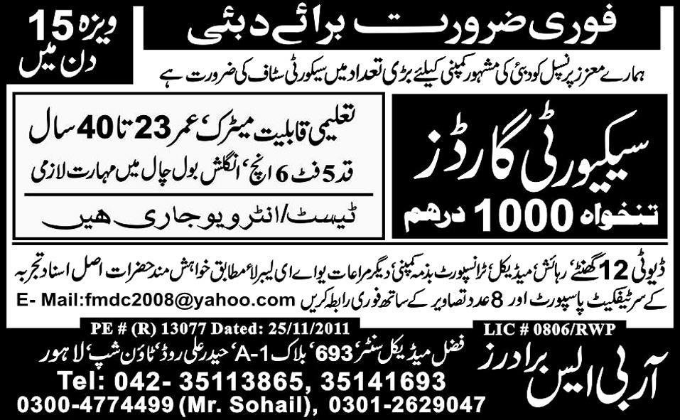 Security Guards Required for Dubai