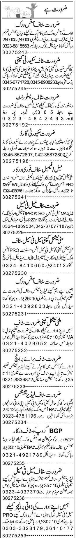 Misc. Jobs in Lahore Express Classified 2