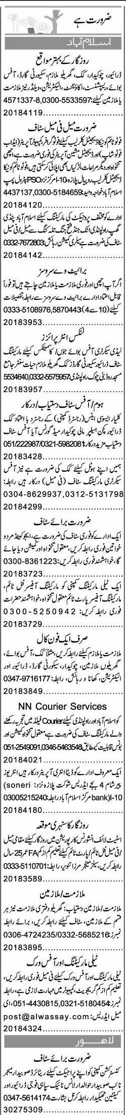 Misc. Jobs in Islamabad Express Classified