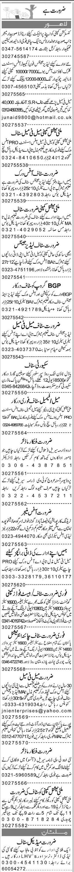 Misc. Jobs in Lahore Express Classified