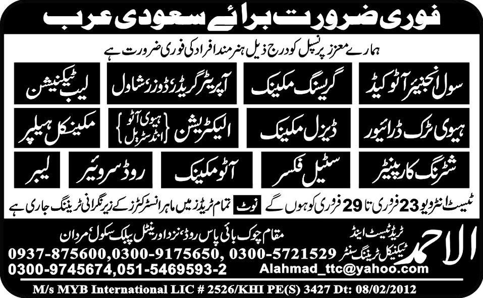 Mechanics and Technicians Required for Saudi Arabia