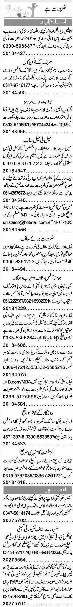 Misc. Jobs in Islamabad Express Classified