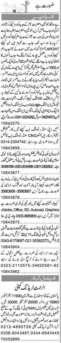 Misc. Jobs in Karachi Express Classified