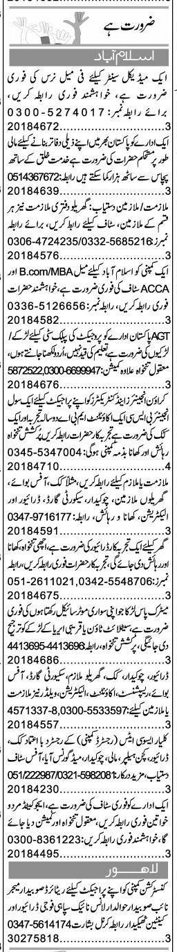 Misc. Jobs in Islamabad Express Classified