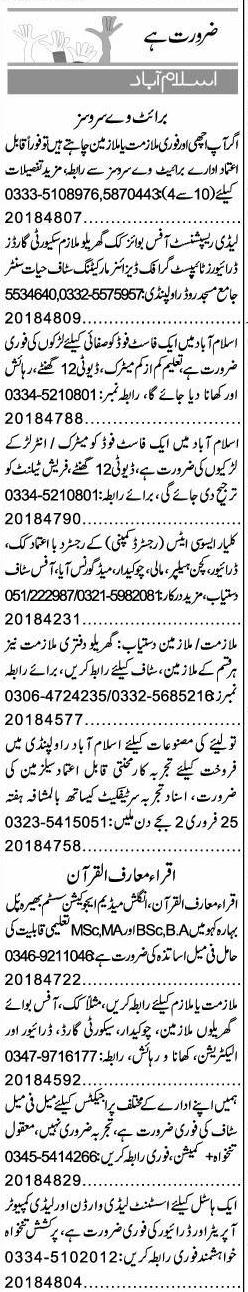 Misc. Jobs in Islamabad Express Classified