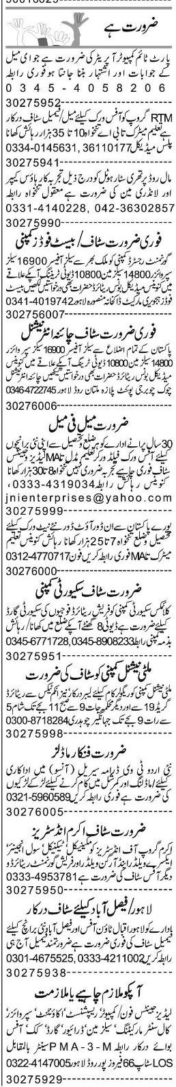 Misc. Jobs in Lahore Express Classified 1