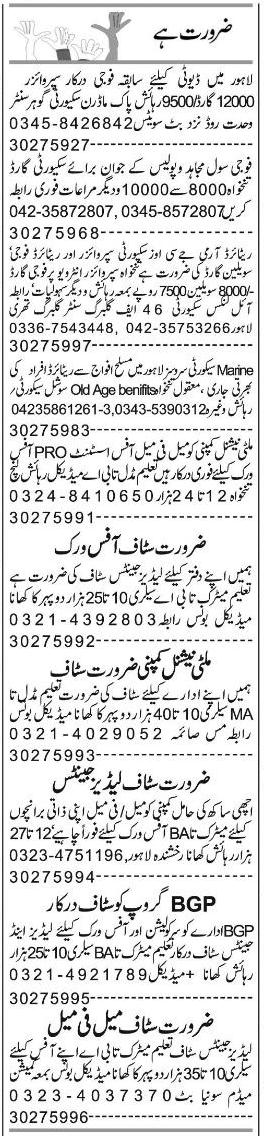 Misc. Jobs in Lahore Express Classified 2