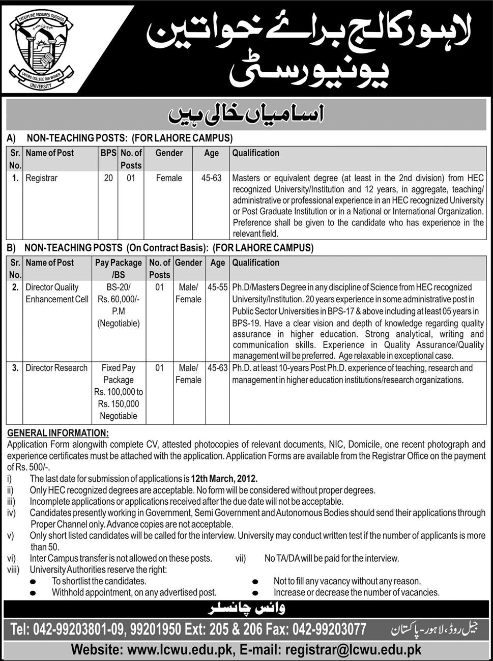 Lahore College for Women University Jobs Opportunity