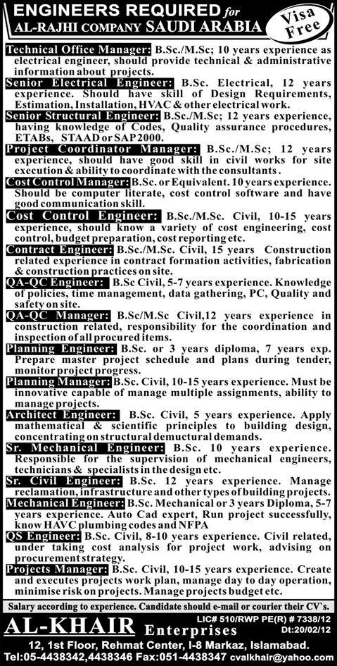 Engineer Required for Saudi Arabia