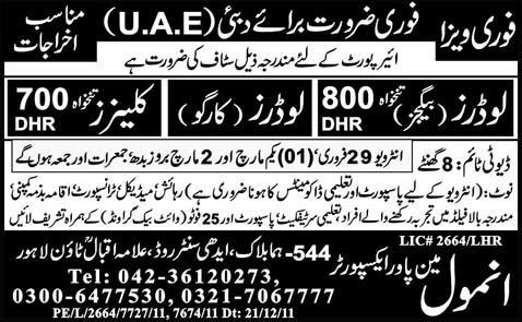 Loaders and Cleaners Required for Dubai, UAE