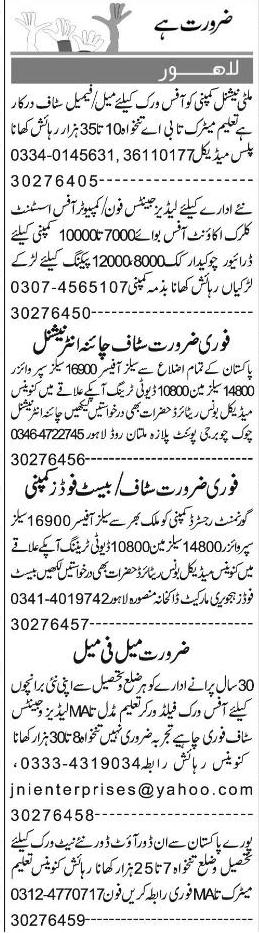 Misc. Jobs in Lahore Express Classified 1