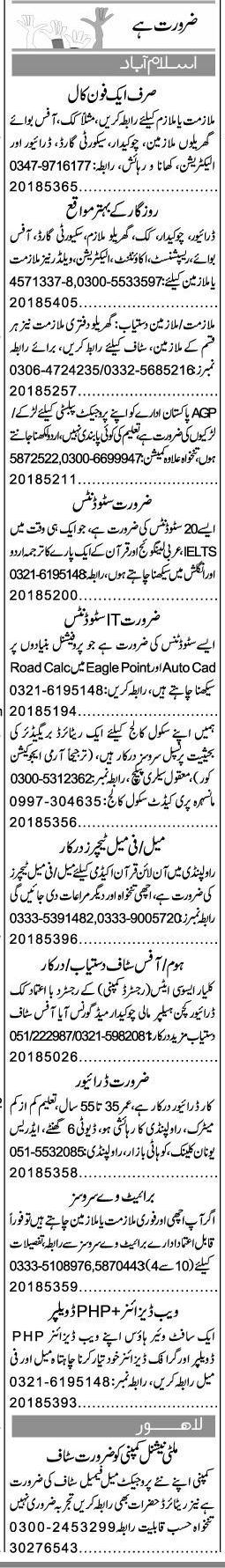 Misc. Jobs in Islamabad Express Classified