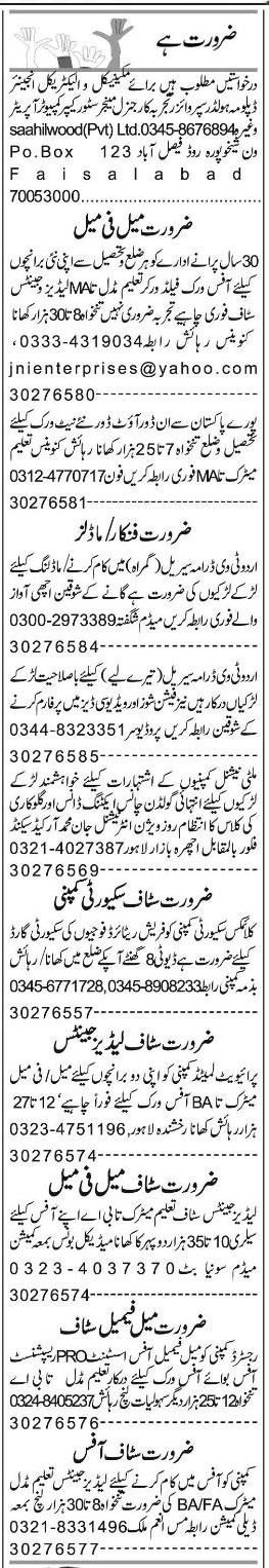 Misc. Jobs in Lahore Express Classified 2