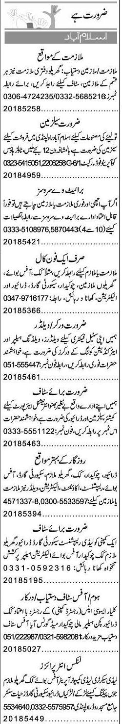 Misc. Jobs in Islamabad Express Classified