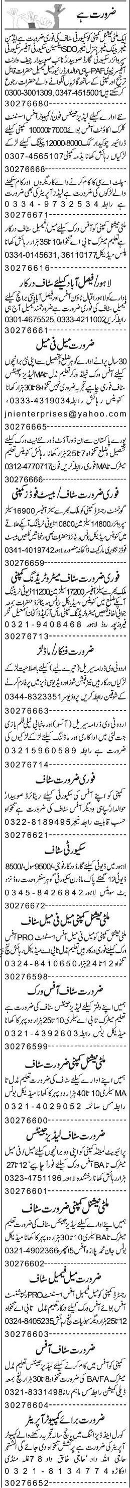 Misc. Jobs in Lahore Express Classified