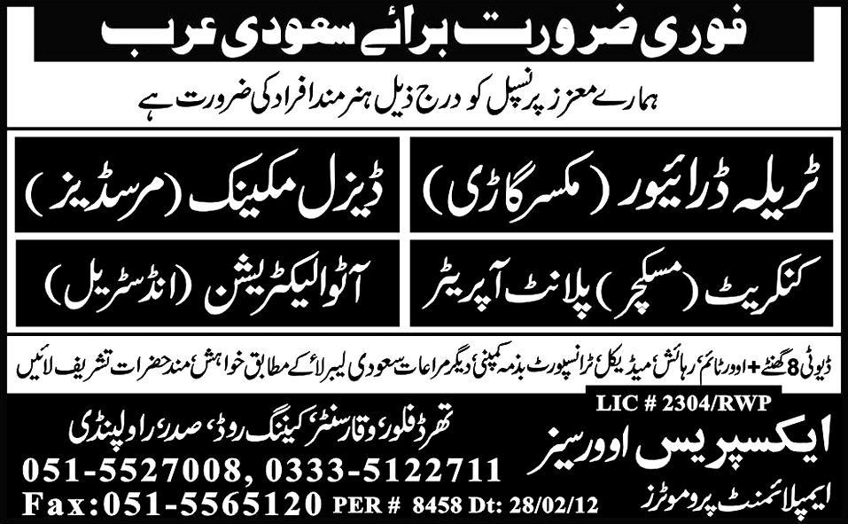 Staff Required for Saudi Arabia