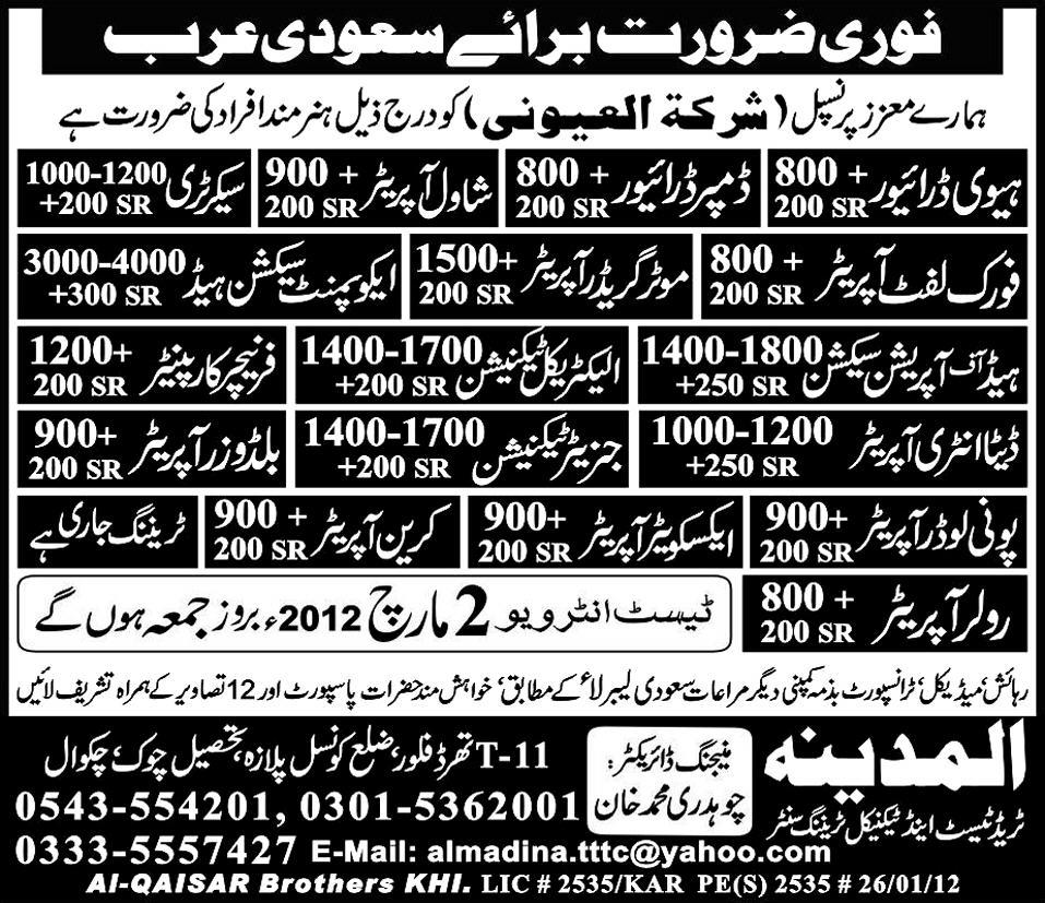 Supporting Staff Required for Saudi Arabia