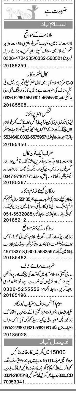 Misc. Jobs in Islamabad Express Classified