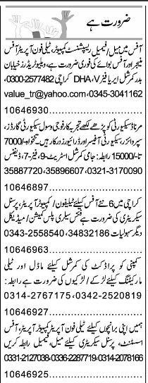 Misc. Jobs in Karachi Express Classified 2