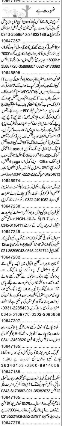 Misc. Jobs in Karachi Express Classified