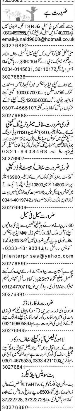 Misc. Jobs in Lahore Express Classified 1