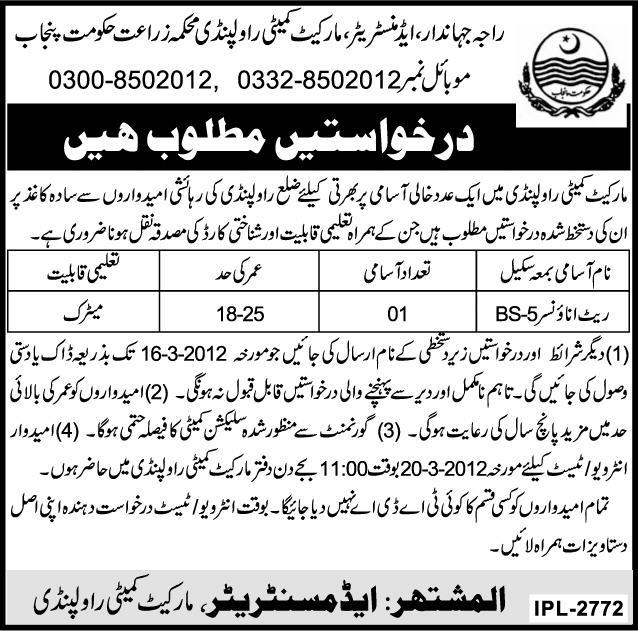 Agriculture Department, Rawalpindi, Punjab Required Rate Announcer