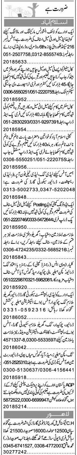 Misc. Jobs in Islamabad Express Classified