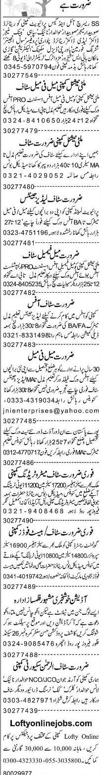 Misc. Jobs in Lahore Express Classified