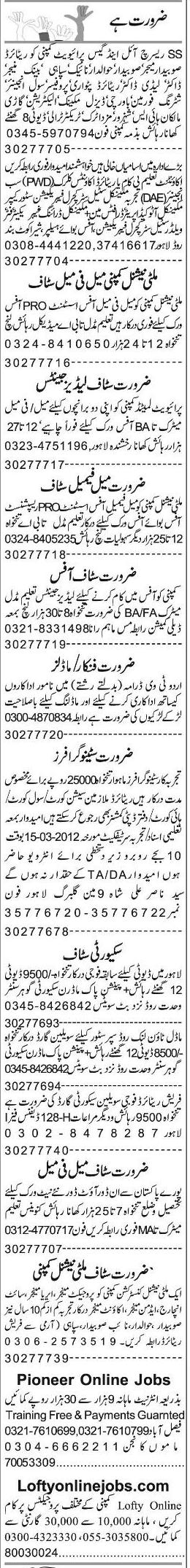 Misc. Jobs in Lahore Express Classified 1