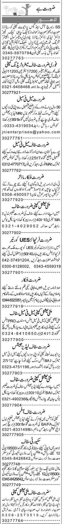 Classified Lahore Express Misc. Jobs