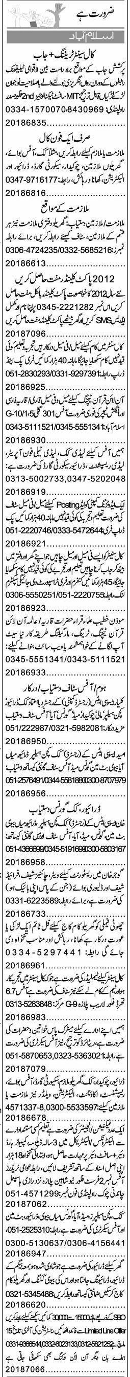 Classified Islamabad Express Misc. Jobs