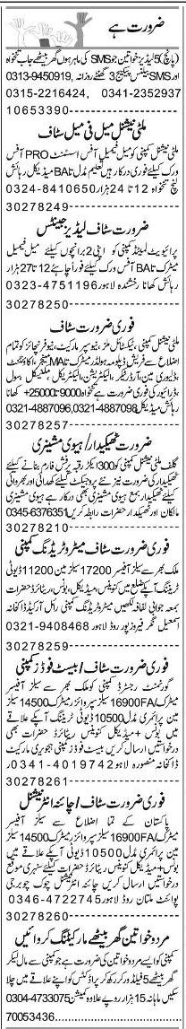 Classified Lahore Express Misc. Jobs 2